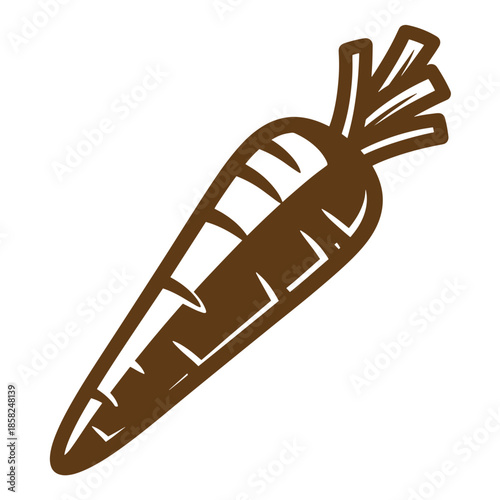 Vintage Brown carrot icon with green top on white background  vegetable symbol