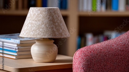 Cozy corner with rustic lamp, pondering literary escapes, bibliophile sanctuary, World Book Day vibes, serene Scandinavian design