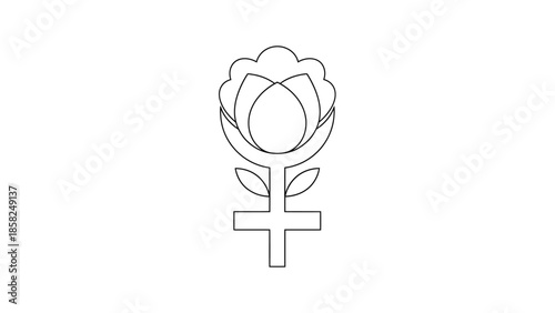 Feminine Symbol Integrated with Blooming Flower Outline.