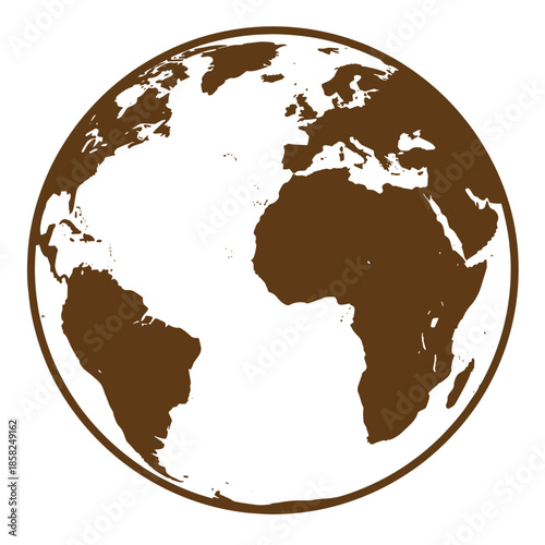 Vintage Brown globe illustration of earth with continents on white background  world map in brown color