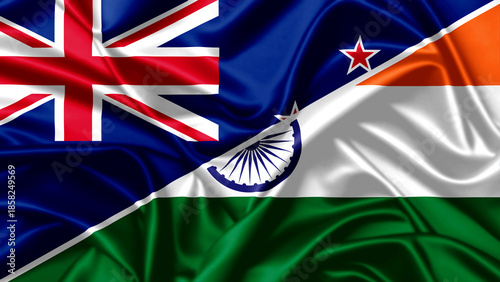 Foto New zealand and india flags merged diagonally representing commonwealth ties and