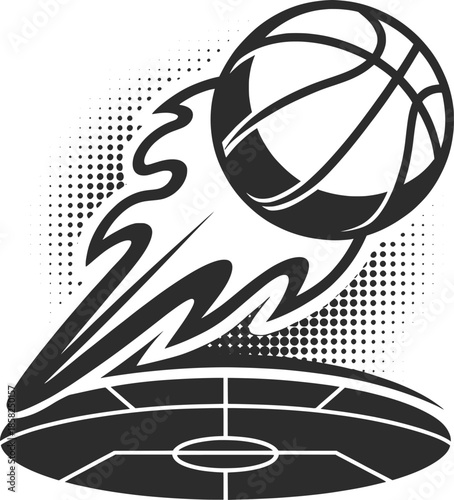 Basketball Slam Dunk Vector Illustration, Dynamic Sports Line Art.