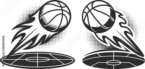 Basketball Slam Dunk Vector Illustration, Dynamic Sports Line Art.