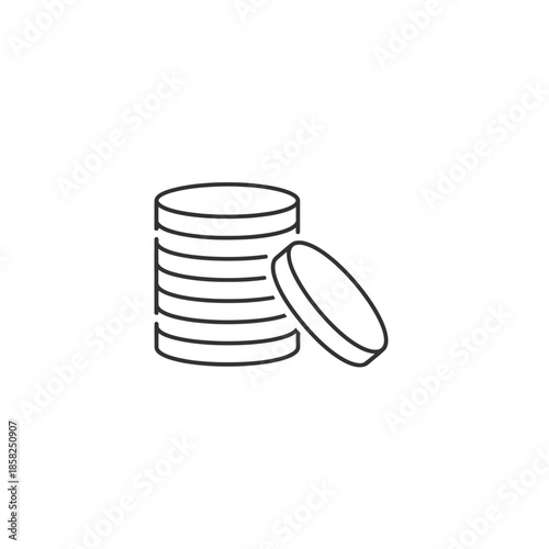 Minimalist Line Art Illustration of Stacked Coins and Coin on White Background