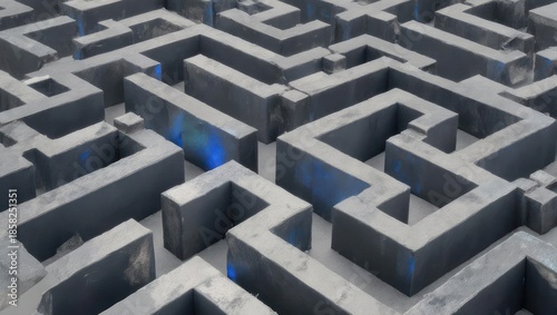 Wallpaper Mural Intricate Maze Structure with Blue Light Accent. Torontodigital.ca