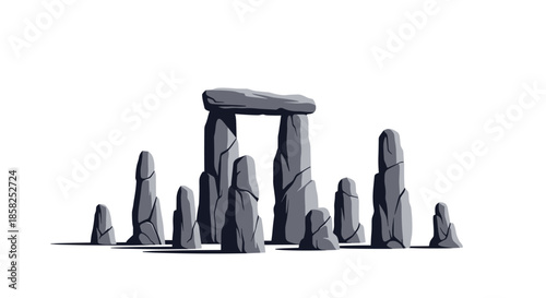 Pixel art depiction of a prehistoric stone circle monument resembling Stonehenge, standing starkly on a white background.