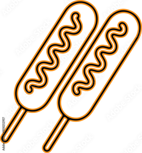 Two corn dogs on sticks Vector
