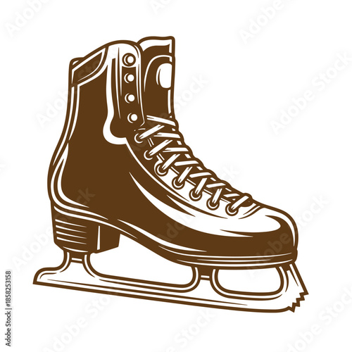 Vintage ice skate boot with metal blade for figure skating or hockey on white background