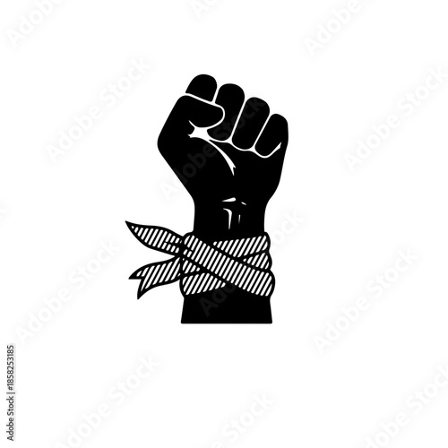 illustration of a clenched fist combined with an awareness ribbon. This symbol represents global solidarity, the fight against oppression, and the strength of social movements