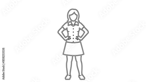 Stylized Line Drawing of a Confident Woman Standing Firmly.