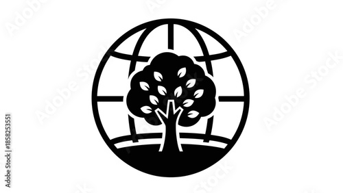 Stylized Tree Growing Inside A Globe Icon.