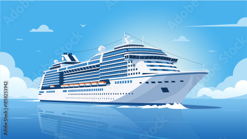 Luxury Cruise Ship Sailing on Calm Ocean – Vector Illustration