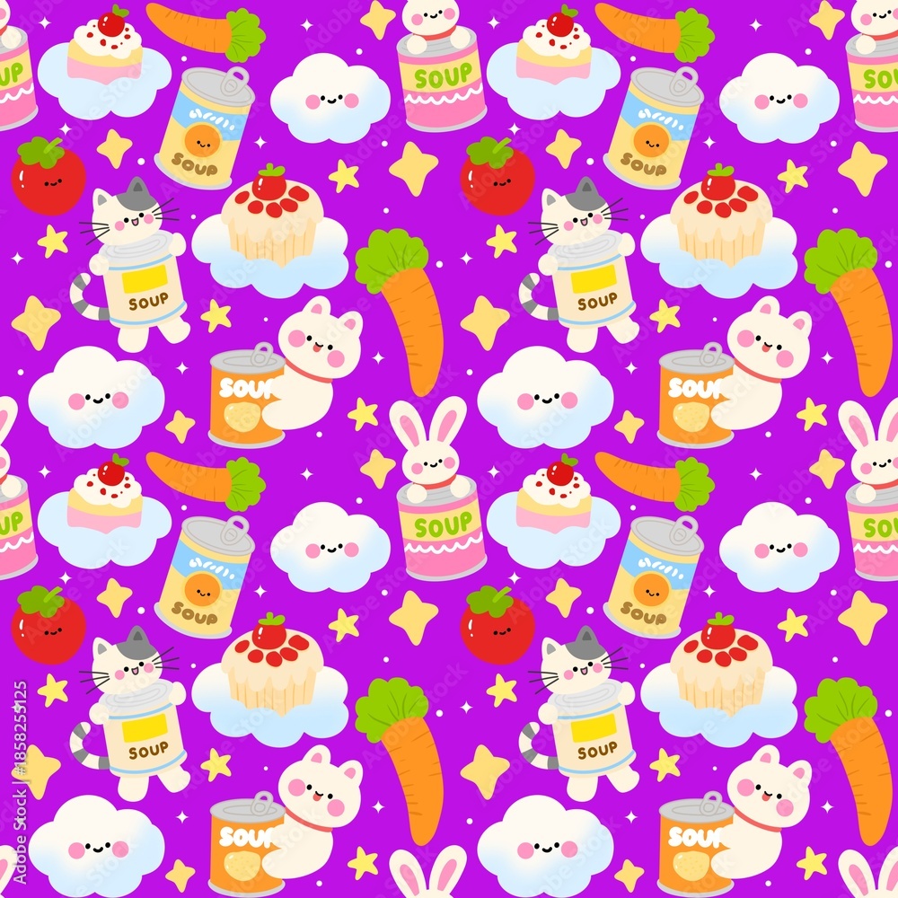 Fototapeta premium Kawaii Canned Food Seamless 