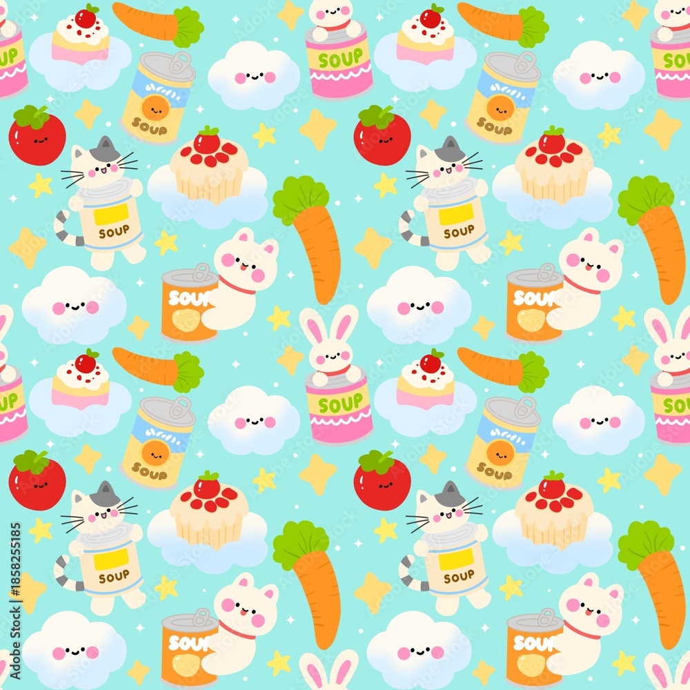 Fototapeta premium Kawaii Canned Food Seamless 