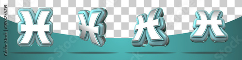3d render icon set bundle style blue ice pisces