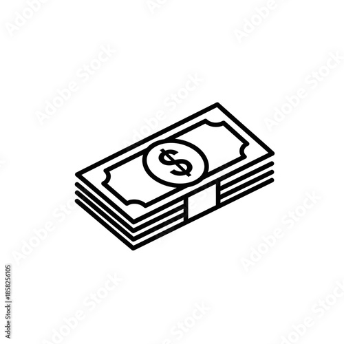 Black And White Illustration Of A Bundle Of Currency Notes For Financial Concepts