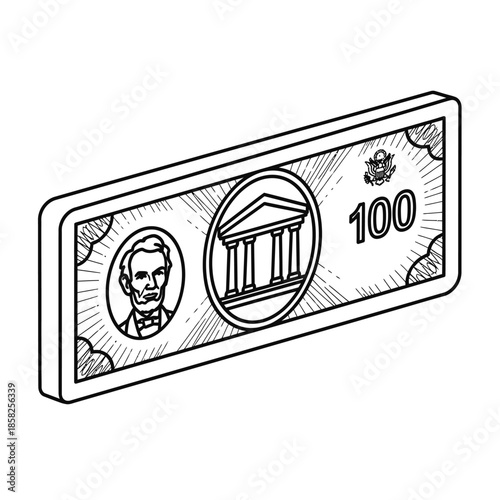 Creative Illustration of a 100 Currency Banknote Featuring Classic Design Elements