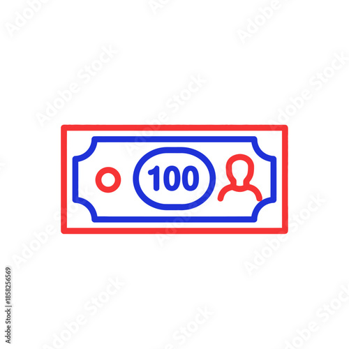 Illustration of a 100-dollar banknote with a user icon, financial and banking concept