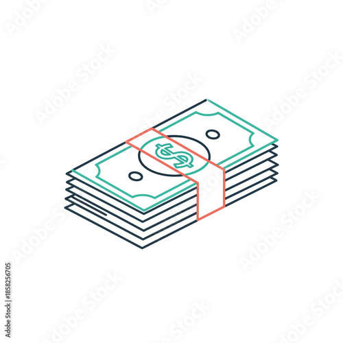 Illustration of a stack of money with a paperclip for financial theme