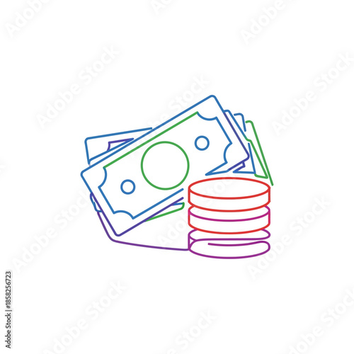 Financial Money Cash and Coins Illustration for Budget and Economy Concepts