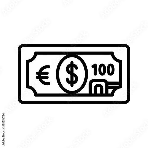 Illustration of a Dollar Euro Banknote with 100 Denominations for Financial Concepts