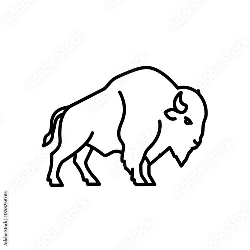 Illustration of a Strong Bison in Profile, Minimalist Line Art Design