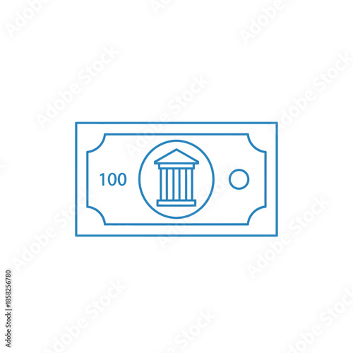 Illustration of a One Hundred Dollar Bill with Classical Building Icon for Financial and Banking Themes