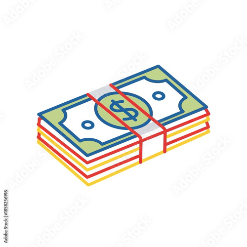 Illustration of Stack of Cash Money with Dollar Banknotes for Financial Concept