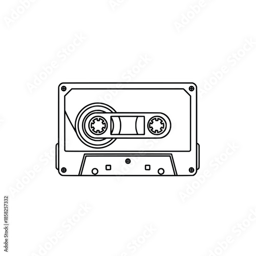 Vector retro cassette tape outline. Black and white vintage mixtape line art icon isolated on white background