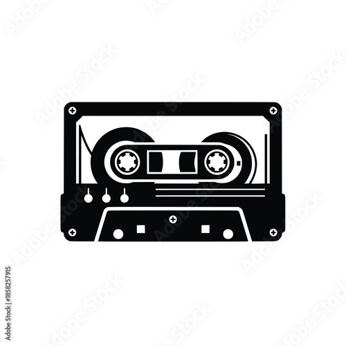 Vector retro cassette tape outline. Black and white vintage mixtape line art icon isolated on white background