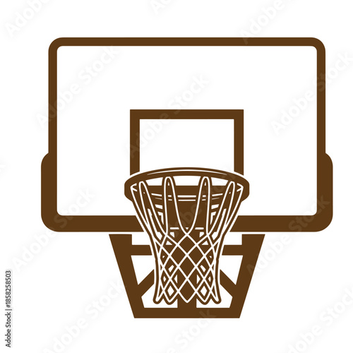 Vintage Brown basketball hoop with net and backboard in a simple graphic style  sports equipment icon