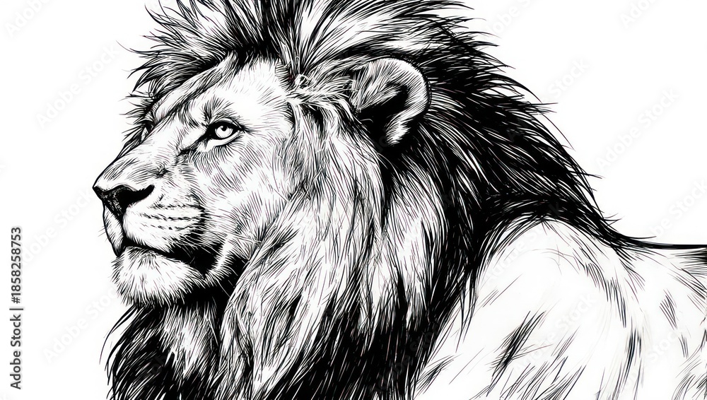 Obraz premium Majestic Lion Head Profile Sketch in Black and White.