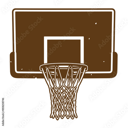 Vintage Brown basketball hoop with net and backboard on white background  sports equipment