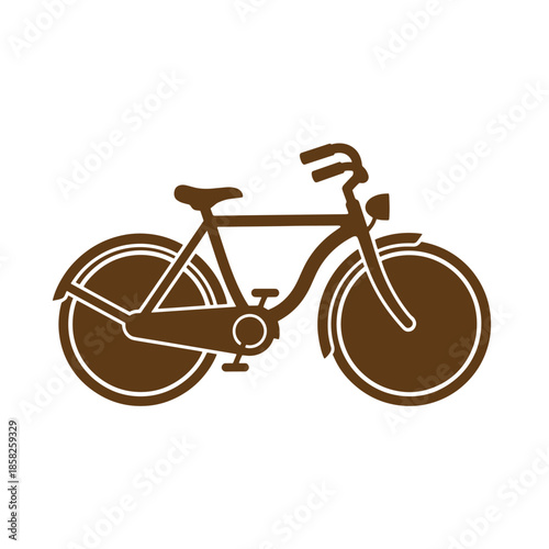 Vintage Brown bicycle icon on white background  simple bike silhouette