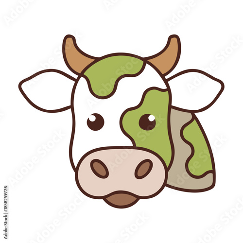 Funny brown cow cartoon vector illustration featuring a cute happy dairy cattle mammal holding a flower as a fun livestock animal isolated on a farm