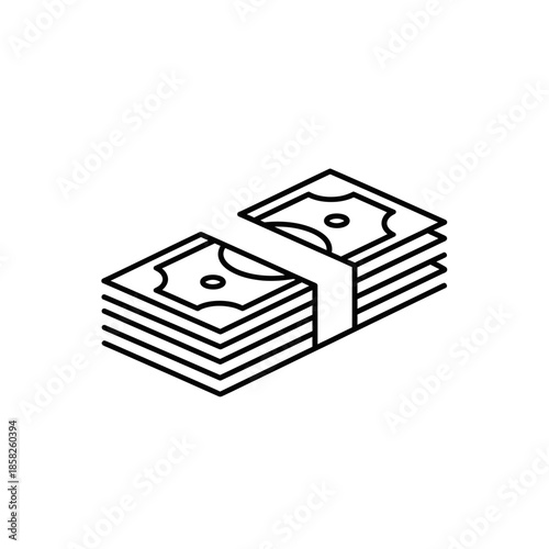 Illustration of Stack of Money Banknotes with Thin Line Art Style