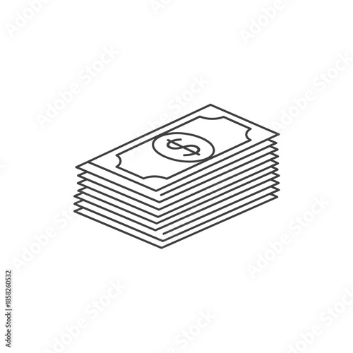 Line Drawing of Cash Stack Financial Concept for Business and Economy