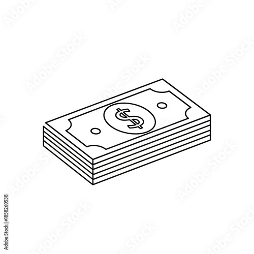Line Drawing of a Stack of Money Bills for Financial and Business Concept