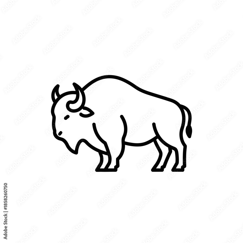 Fototapeta premium Minimalist Black and White Line Drawing of a Bison for Educational Presentation