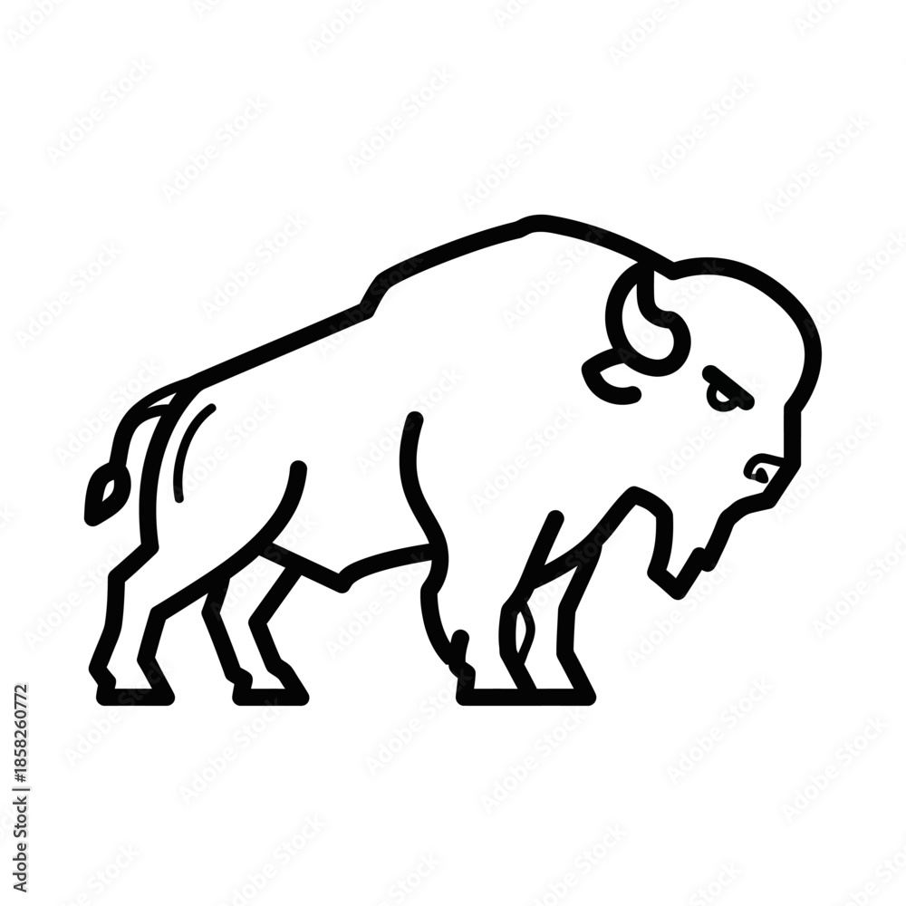 Fototapeta premium Minimalist Black and White Line Drawing of a Bison for Creative Design Use