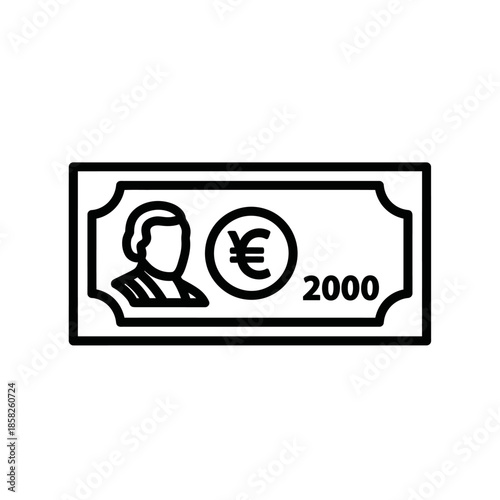 Minimalist Black and White Illustration of Euro Banknote with Person Icon