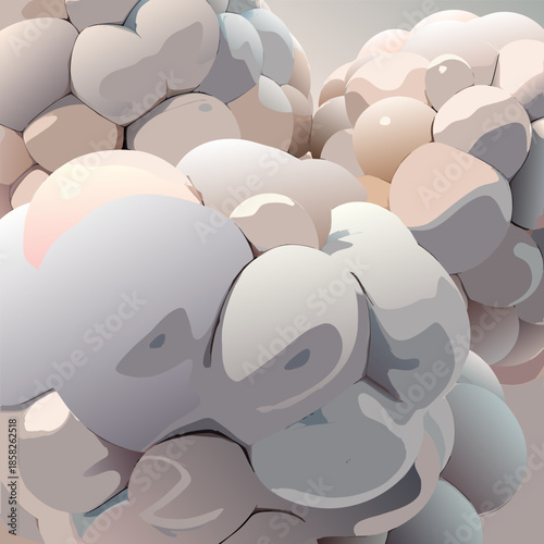 Abstract arrangement of rounded pastel colored shapes resembling clustered bubbles