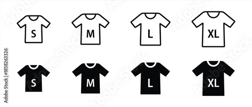 T-shirt size vector icon set. S, M, L and XL clothes symbol illustration