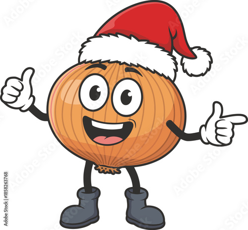 Orange Fruit Character Wearing Santa Hat with Thumbs Up