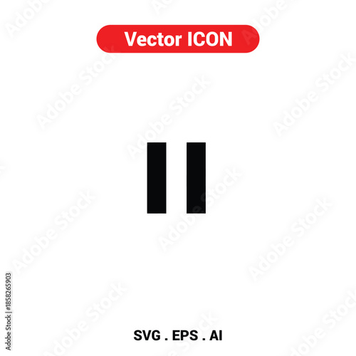 Vector icon of pause symbol standing still minimalist design for media players and control interfaces