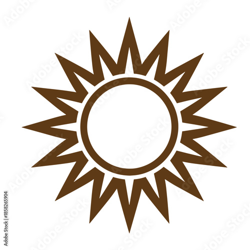 Vintage Brown sun icon with sharp rays on white background  simple solar symbol