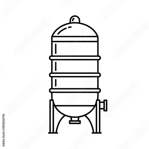 A minimalist line art icon of a modern industrial storage tank, featuring a robust cylindrical design with a domed top and sturdy base for containment processes.