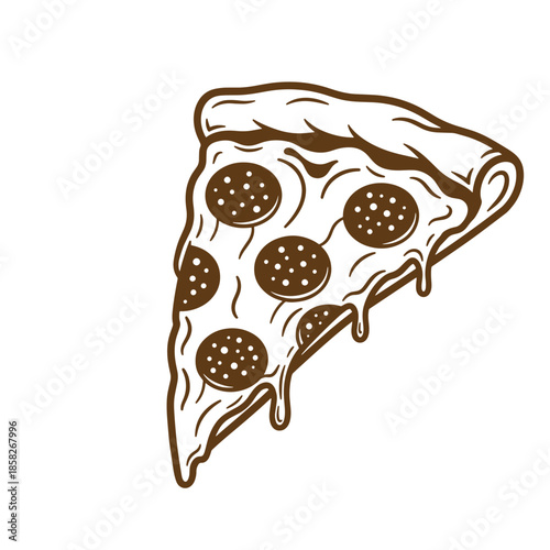 Vintage pepperoni pizza slice food illustration isolated on white background