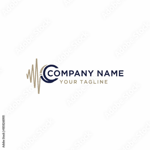 Modern Company Logo Template with Heartbeat and Crescent Elements.