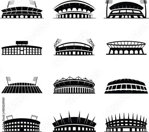 Twelve black and white stadium sports architecture